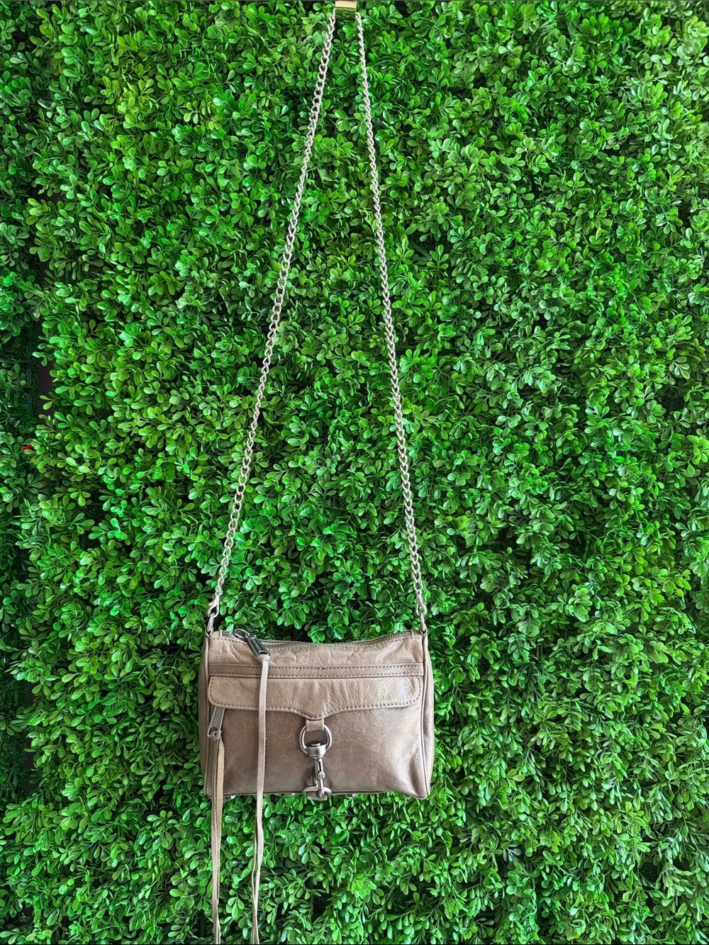 Rebecca Minkoff Taupe Leather Crossbody Bag with Chain Strap